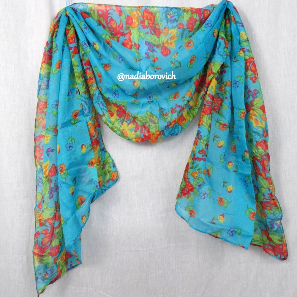 Soft Floral Blue Scarf Wrap Shawl Stole